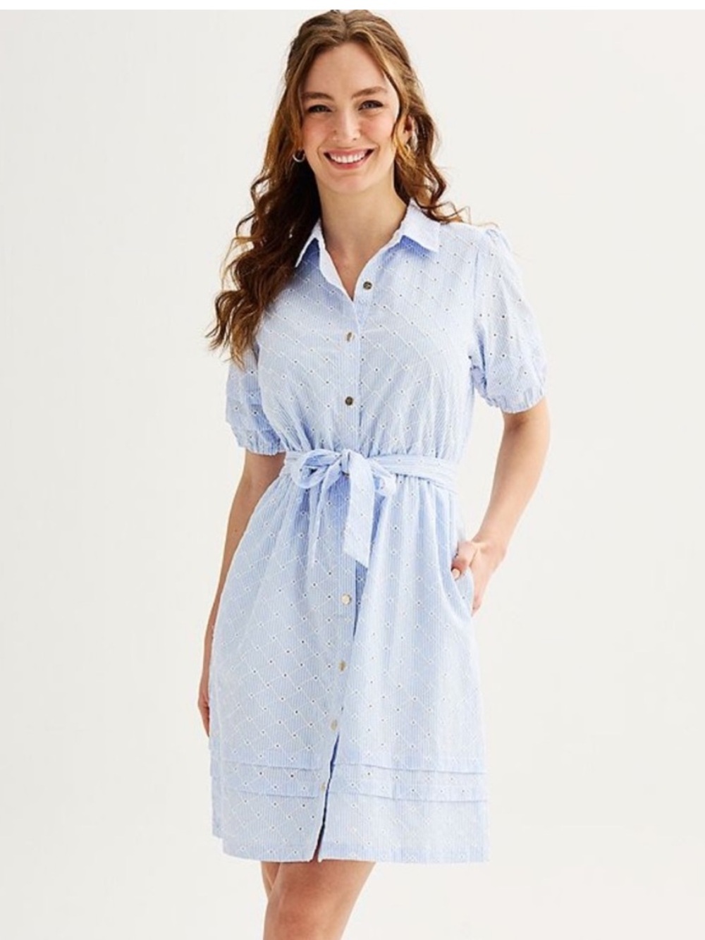 DRAPER JAMES Button Front Puff Sleeve Shirt Dress in Peri/White, size XXL